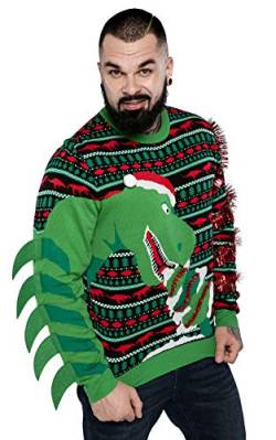 Herren Weihnachtspullover Unisex Hässliche Pulli Lustig Strickpullover Ugly Weihnachtspulli - Rentier & Weihnachtsmann & Schneemann,Tree-rex Wrecker,3XL von U LOOK UGLY TODAY