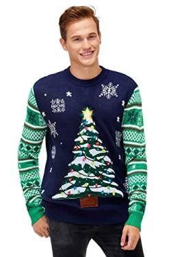 U LOOK UGLY TODAY Herren-Weihnachtspullover Lustiger Pullover Ugly Xmas Strickpullover mit LED-Licht-Motiven für Weihnachtsfeier,Santa Holding The Led Lights,XL von U LOOK UGLY TODAY