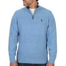 U.S. Polo Assn. Herren-Pullover mit einfarbiger Textur, gestreift, 1/4-Reißverschluss, Hellblau meliert, Mittel von U.S. POLO ASSN.