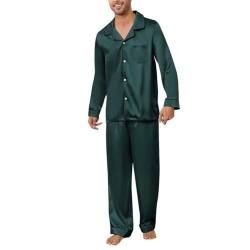 U2SKIIN Satin Pyjama Herren lang, Seiden Schlafanzug Herren Langarm Pyjama Set mit Knopfleiste Nachtwäsche Hausanzug Loungewear (Dunkelgrün, L) von U2SKIIN