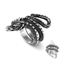 U7 Herren Edelstahl Fingerring Punk Wikinger Drache Ring mit Gravur Vintage Lóng Motiv Statement Ring Fingerrring Hip Hop Bandring Street Style Personalisiert Modeschmuck für Männer Jungen von U7