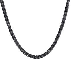 U7 Herren Weizenkette 51cm schwarz Edelstahl Halskette Hip Hop Spiga Chain Necklace 6mm breit Gliederkette Männer Jungen Modeschmuck Accessoire von U7