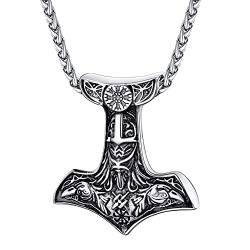 U7 Thors Hammer Halskette Edelstahl Odins Raben Mjölnir Anhänger + Weizenkette Nordische Mythologie Amulett Modeschmuck für Männer von U7