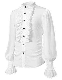 UBOOCSR Herren Rüschenbluse Mittelalter Renaissance Gothic Steampunk Viktorianische Regency Aristokraten Shirts Top, Weiß, XX-Large von UBOOCSR