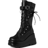 UE Stock Damen Gothic Plattformstiefel Kniestiefel Schnürstiefel Gr. 39 Schwarz Plateaustiefel Strapazierfähig und komfortabel für den Alltag von UE Stock