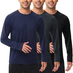 UEEKO Funktionsshirt Herren Langarmshirt 3er Pack Sport Langarm Sportshirt Atmungsaktiv Schnelltrocknend Männer UV Laufshirt Fitnessshirt Gym Trainingsshirt Jogging Schwarz/Grau/Blau S von UEEKO