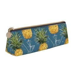 UENFFKDAP Gold Ananas Hintergrund Leder Federmäppchen Schüler Federmäppchen Reißverschluss Federmäppchen Kosmetiktasche Geeignet für Schulen und Büros, Unisex, weiß, Einheitsgröße, Kosmetiktasche von UENFFKDAP