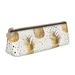 UENFFKDAP Gold Glitzer Ananas Obst Leder Federmäppchen Schüler Federmäppchen Reißverschluss Federmäppchen Kosmetiktasche Geeignet für Schulen und Büros, Unisex, weiß, Einheitsgröße, Kosmetiktasche von UENFFKDAP