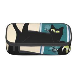 UENFFKDAP Mid-Century Moderne Kunst Katze Große Kapazität Federmäppchen Schüler Federmäppchen Kosmetiktasche mit Reißverschluss Geeignet für Schulen und Büros, Unisex, Schwarz , Einheitsgröße, von UENFFKDAP