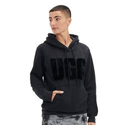 UGG Damen Rey Fuzzy Logo Hoodie Hooded Sweatshirt, Black, XS von UGG