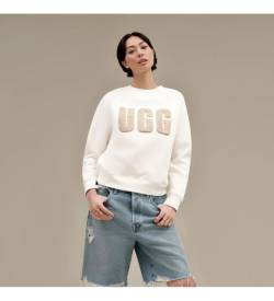 UGG für Damen. 1123718 Madeline Fuzzy Logo Sweatshirt weiß (XL), Lässig, Baumwolle, Langarm von UGG