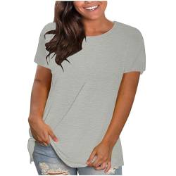 UHouse Angebote Damen T-Shirt Lässig Einfarbig Longshirt Casual Baumwolle Tee T-Shirt Teenager T-Shirts Große Größen Einfarbig Tee Frauen Rundhals Fashion Oberteile Sale Angebote Grau 5XL von UHouse