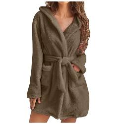 UHouse Bademantel Damen Kurz mit Kapuze Oversized Morgenmantel Leicht Frottee Saunamantel Warehouse Deal Flauschig Loungewear Fleece Hausmantel Kimono Bathrobe Herbst Winter Sale Kaffee L von UHouse