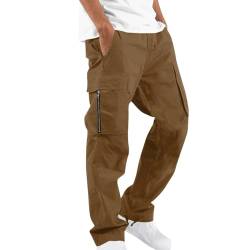 UHouse Cargohose Herren Hose Sommer Baumwolle Cargo Hosen Baggy Arbeitshosen Männer Leichte Sommerhose Bequeme Freizeithose mit Gummizug Freizeit Einfarbig Pants Angebote Braun XL von UHouse