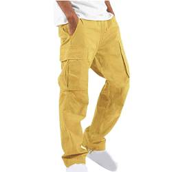 UHouse Cargohose Herren Hose Sommer Baumwolle Cargo Hosen Baggy Arbeitshosen Männer Leichte Sommerhose Bequeme Freizeithose mit Gummizug Freizeit Einfarbig Pants Meine Bestellungen Gelb XXL von UHouse