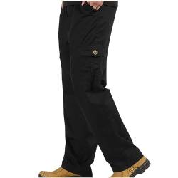 UHouse Cargohose Herren Hose Sommer Baumwolle Cargo Hosen Regular Fit Freizeithose Mit Seitentasche Leichte Sommerhose Mit Gummizug Freizeit Stoffhose Bequeme Pants Blitzangebote Schwarz 6XL von UHouse