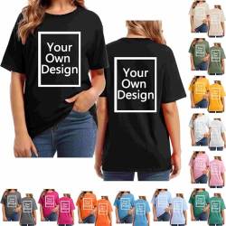 UHouse Damen Tshirt Personalisierte T Shirt Bedrucken T-Shirt Selbst Gestalten Oberteile Elegant Oversize Shirt mit Aufdruck Basic Longshirt Leichte Sommershirt Meine Bestellungen Schwarz L von UHouse