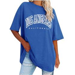 UHouse Damenmode Sale Damen Tshirts Lose Tie-Dye Muster Kleidung Retro Los Angeles Baumwolle Shirt Frau T-Shirts Sommer Grafik Drucken T-Shirt Teenager Rundhals Casual Tee Gutschein Blau XL von UHouse