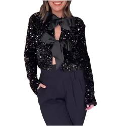 UHouse Glitzer Oberteile Damen Pailletten Bluse Sexy Langarmshirt Baumwolle Festliche Oberteil Elegante Blusen Party Glitzerkleid Festlich Hemd Langarm Tunika Große Größen Angebote Schwarz M von UHouse