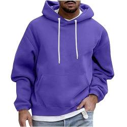 UHouse Hoodie Herren Freizeit Kapuzenpullover Mode Sweatshirt mit Kapuze Basic Hoody Männer Bequeme Herren-Sweatshirt mit Kordelzug Herbst Kapuzenshirt Einfarbig Kapuzenpulli Sale Lila L von UHouse