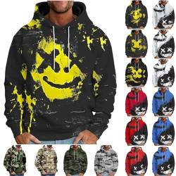 UHouse Hoodie Herren Kapuzenpullover Freizeit Sweatjacke mit Kapuze Coole Design Herren-Sweatshirt Fashion Techwear Y2k Streetwear Camouflage Hoody Männer Angebote des Tages Heute schwarz L von UHouse