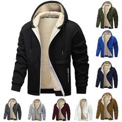 UHouse Winterjacke Herren Warm Sweatjacke Fleece Kapuzenjacke Gefüttert Angebote Winter Kapuzenpullover Jacke mit Kapuze Outdoor Zipper Hoodie Bequeme Herren-Jacken Lässig Warehouse Deal Schwarz L von UHouse