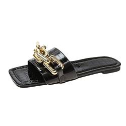 UIFLQXX Damenschuhe Sommer Hausschuhe Weiche Sohle Flache Mode Lässig Karree Äußere Einfarbige Sandalen Hausschuhe Damen (Black, 42) von UIFLQXX