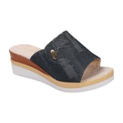 UIFLQXX Keilpantoletten für Damen, Plateau-Sandalen, Eep-Toe, mittelhoher Keilabsatz, modische Espadrilles-Sommerschuhe, bequeme Strandschuhe, dunkelblau, 37.5 EU von UIFLQXX