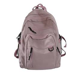 UIFLQXX Studenten-Cargo-Rucksack mit großer Kapazität, einfarbig, mehrlagige Taschen-Schultasche Rucksäcke Für Damen Schwarz (Pink, One Size) von UIFLQXX