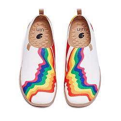 UIN Rainbow Glory Damen Painted Slip On Schuhe Reiseschuhe Lässiger Fashional Sneaker Segelschuhe Gestrickt Mehrfarbig Weiß(39) von UIN