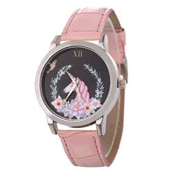 UKCOCO Kinderuhr Einhorn Leder Armbanduhr Leder Gürtel Uhr Einhorn Muster Studenten Casual Quartz Watch (Pink) von UKCOCO