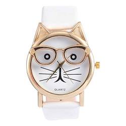 UKCOCO Modeuhr 1stk Katzenuhr Comic-Uhren Damenuhren Leder Studenten Schauen Zu Freizeituhren Für Damen Kawaii Teens Watch Sport Cartoon-Uhren Kind Mädchen Pu Studentin Weiß von UKCOCO