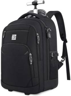 UKEIN Multifunktionaler Rollrucksack, Laptop-Rucksack mit Rollen, Handgepäck mit Rollen, Übernachtung, kleiner Trolley-Koffer für Männer und Frauen, Schwarz, Rollrucksack von UKEIN