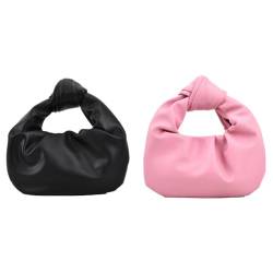 UKETO Damen-Handtasche mit Knoten, PU-Leder, Cloud-Handgelenktasche für Outdoor-Reisen (schwarz) von UKETO
