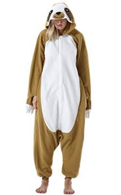 ULEEMARK Damen Herren Jumpsuit Onesie Tier Fasching Halloween Kostüm Lounge Sleepsuit Cosplay Overall Pyjama Schlafanzug Erwachsene Unisex Faultier for XL von ULEEMARK