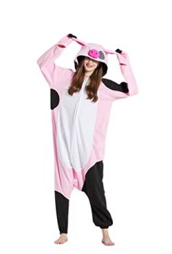 ULEEMARK Onesie Tier Damen Sleepwear Erwachsene Hoodie Tier Pyjamas Schwarzfleckiges Schwein-M(156-167CM) von ULEEMARK