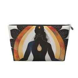 Kulturbeutel für Yoga, Meditation, bedruckt, für Damen und Mädchen, tragbare Reise-Kosmetiktasche, Leder, Make-up-Tasche, Organizer mit goldfarbenem Reißverschluss, silber, Einheitsgröße, Kulturbeutel von ULKMFFCF