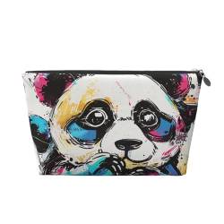 Kulturbeutel mit süßem Panda-Aufdruck, für Damen und Mädchen, tragbare Reise-Kosmetiktasche, Make-up-Tasche, Organizer mit goldfarbenem Reißverschluss, silber, Einheitsgröße, Kulturbeutel von ULKMFFCF