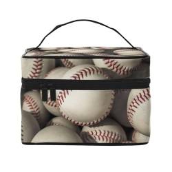 Make-up-Tasche mit Baseball-Druck, tragbare Reise-Kosmetiktasche, Make-up-Organizer, Kosmetiktasche mit Innentasche und Griff, Schwarz , Einheitsgröße, Kosmetiktasche von ULKMFFCF