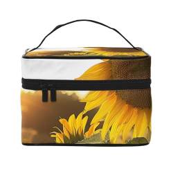 Make-up-Tasche mit Sonnenblumen-Motiv, tragbar, Reise-Kosmetiktasche, Make-up-Organizer, Kosmetiktasche, Beauty-Box mit Innentasche und Griff, Schwarz , Einheitsgröße, Kosmetiktasche von ULKMFFCF