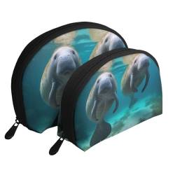 West Indian Manatees Printing Shell Makeup Bag Set 2-teiliges Kosmetiktaschen-Set Tragbare Reise Make-up Aufbewahrungstasche für Frauen Mädchen, weiß, Einheitsgröße, Kosmetiktasche von ULKMFFCF