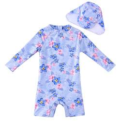 UMELOK Baby Badeanzug mit Sonnenhut UV Schutz Badebekleidung Blumen, lila/rot 12-18 Monate/80-86cm von UMELOK