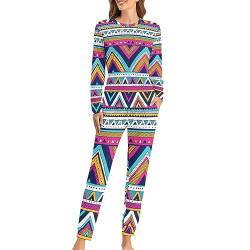 UMENG Tribal Farbig Damen Schlafanzug Lange Pyjama Set Zweiteiliger Nachtwäsche Langarm Hausanzug Sleepwear von UMENG