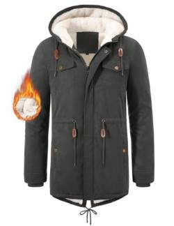 UMIPUBO Parka Herren Winter Warm Winterjacke mit Kapuze Gefüttert Wintermantel Teddy Futter Mantel Jacke für Männer Thermo Winterparka(Grau,M) von UMIPUBO