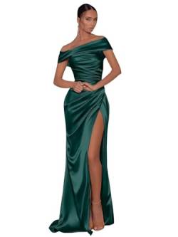 UMLXYER Schulterfreie Ballkleider für Frauen 2024 Satin Langes Meerjungfrau Brautjungfer Kleid Formale Abendparty Kleider mit Schlitz Teal XXS von UMLXYER