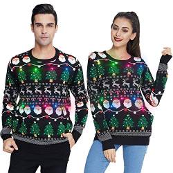 UNIFACO Weihnachtspullover Herren Led Hässlich Weihnachts Pullover Damen Lustig Weihnachtspulli Strickpullover Xmas Hirsch Jumper mit Rundhals M von UNIFACO