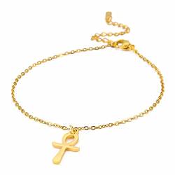 UNIFT Ankh Kreuz Armband Knöchel für Frauen Mädchen Edelstahl ägyptischen Schlüssel des Lebens Kreuz Armband Knöchel Mode Charme Ankh Kreuz Amulett Schmuck (gold, Edelstahl) von UNIFT