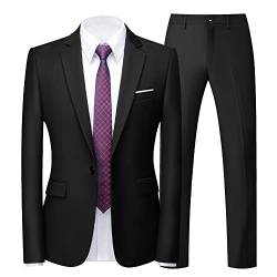 UNINUKOO Herren Anzug Slim Fit One Button Solid formelle Hochzeit Smoking Blazer & Hose US Größe 44 Schwarz von UNINUKOO