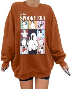 UNIQUEONE Halloween-Sweatshirts für Damen, Halloween-Shirts: Oversized in My Spooky Era Sweatshirt Ghost Crewneck Pullover, Braun, L von UNIQUEONE