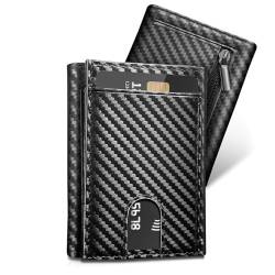 UNOSEKS Portmonee Herren - Slim Wallet mit Münzfach,Kreditkartenetui Herren für 4 Karten Herren-Geldbörsen mit RFID Schutz, Mini Geldbörse Herren Bifold(Kohlefaser) von UNOSEKS